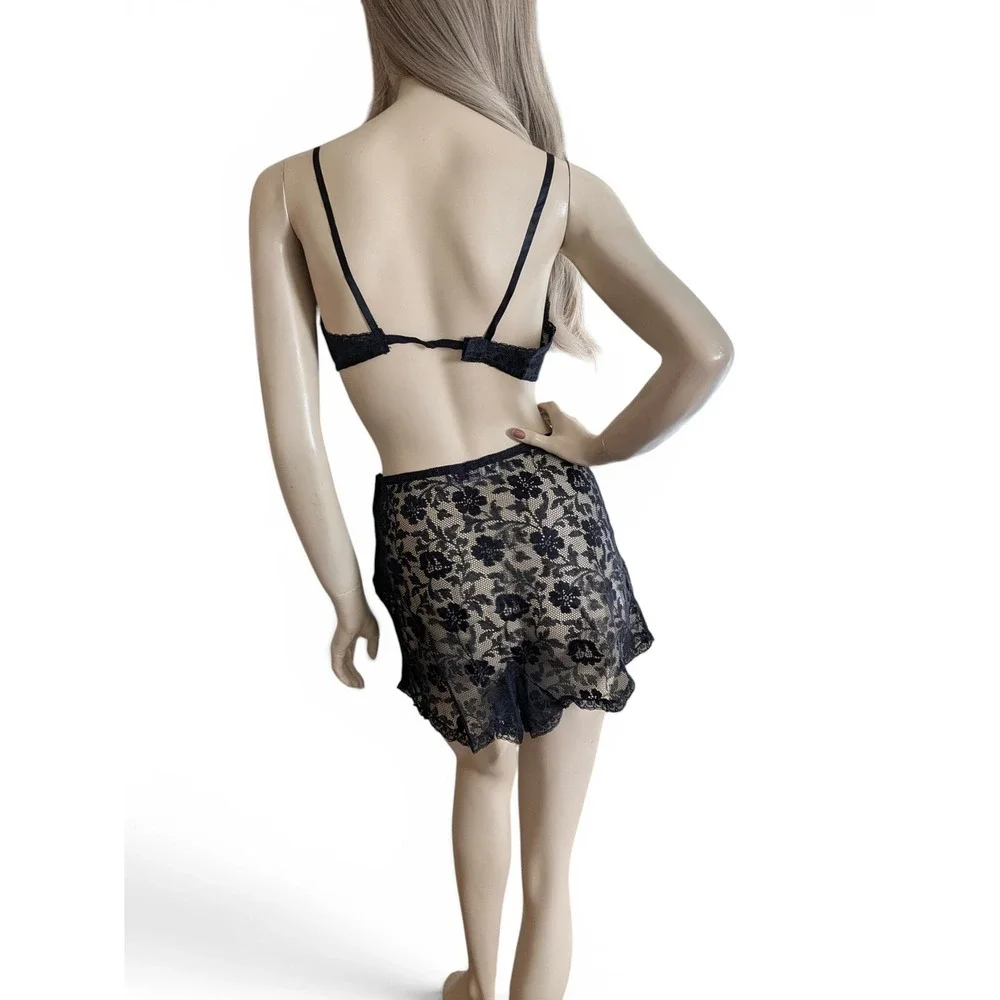1930s Black Mesh Lingerie Set XS/S Blanche‎ Deadstock Bralette Tap Panties NOS